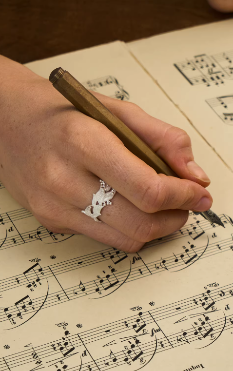 Embroidered Lily of the Valley Wide Band Ring