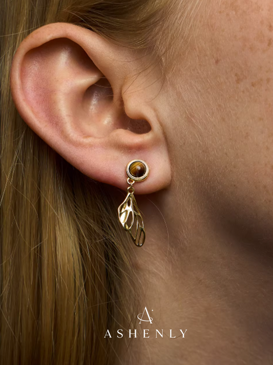 Mother-of-Pearl Tiger Eye Butterfly Studs