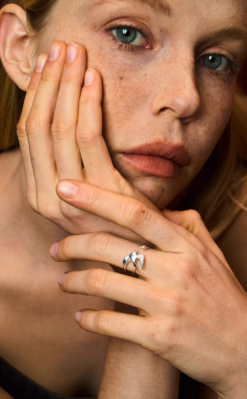 Chasing Swallow Double Feather Ring