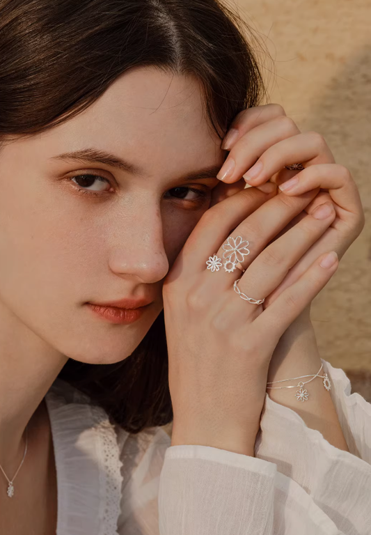 Petal Meadow Drop Ring in Sterling Silver