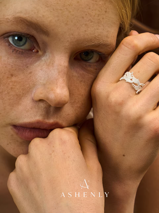 Embroidered Lily of the Valley Wide Band Ring